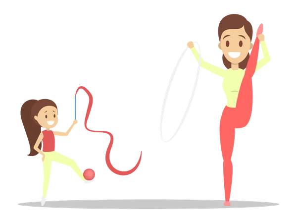 Mother and daughter doing exercise Illustration