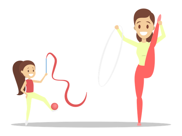 Mother and daughter doing exercise  Illustration