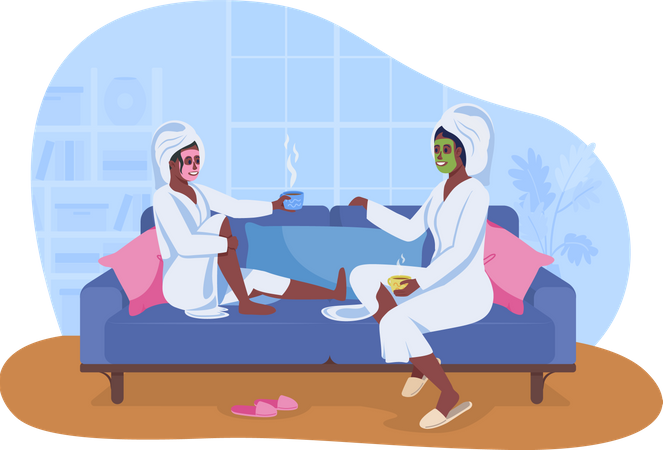 Mother and daughter doing facial mask together Illustration