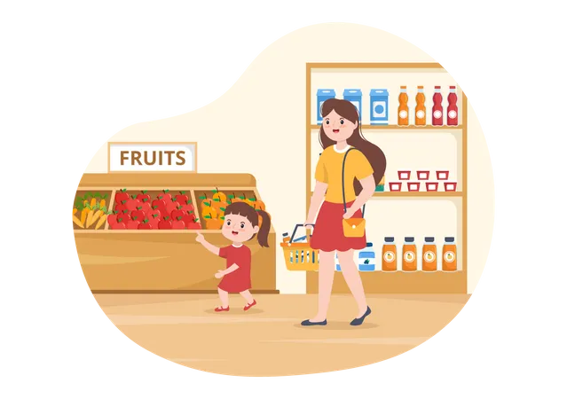 Mother and daughter doing grocery shopping  Illustration