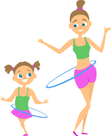 Mother and daughter doing hula hoop Illustration