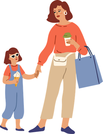 Mother and daughter doing shopping  Illustration