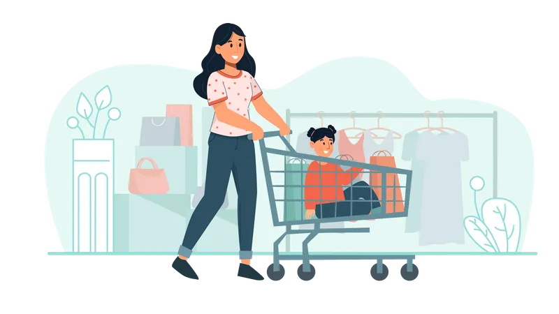 Mother and daughter doing shopping  Illustration