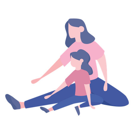 Mother and daughter doing starching  Illustration