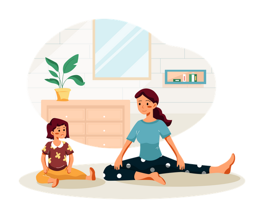 Mother and daughter doing stretching Illustration