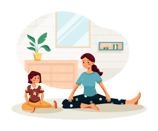 Mother and daughter doing stretching Illustration