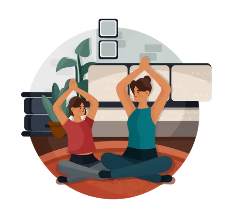 Mother and daughter doing stretching  Illustration