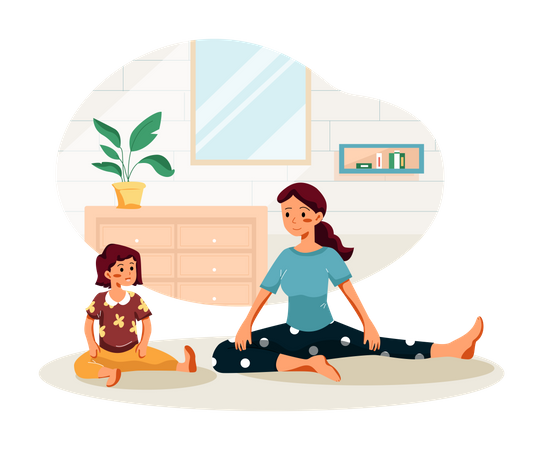 Mother and daughter doing stretching  Illustration