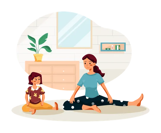 Mother and daughter doing stretching  Illustration