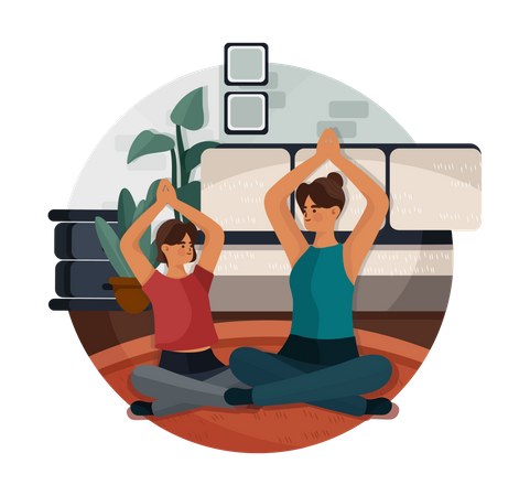 Mother and daughter doing stretching  Illustration