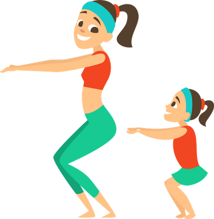Mother and daughter doing workout Illustration