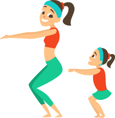 Mother and daughter doing workout  Illustration