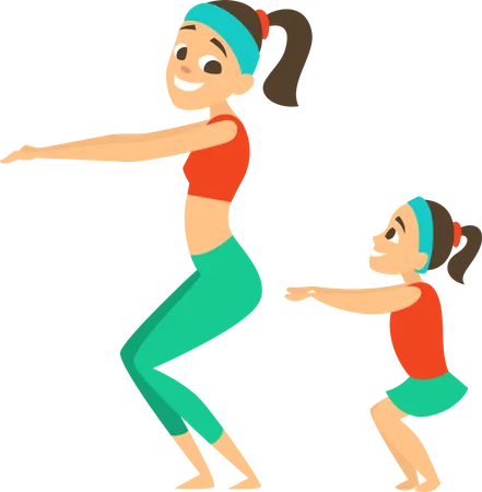 Mother and daughter doing workout  Illustration