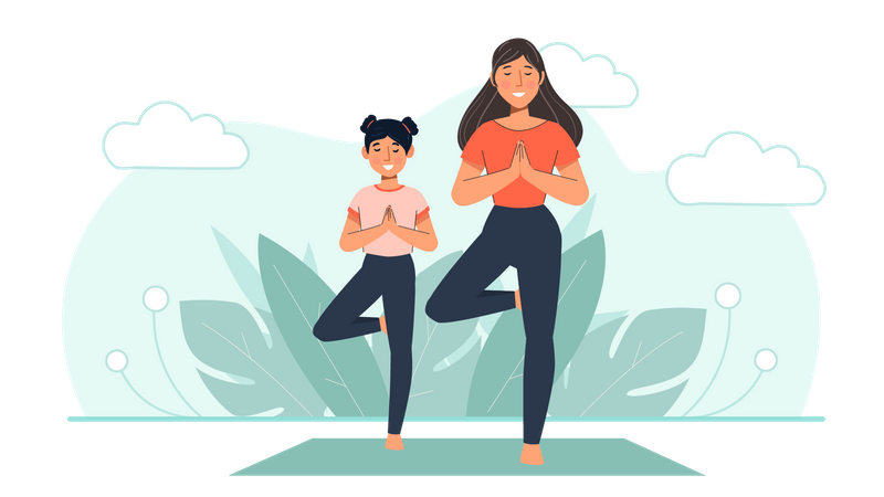 Mother and daughter doing yoga  Illustration