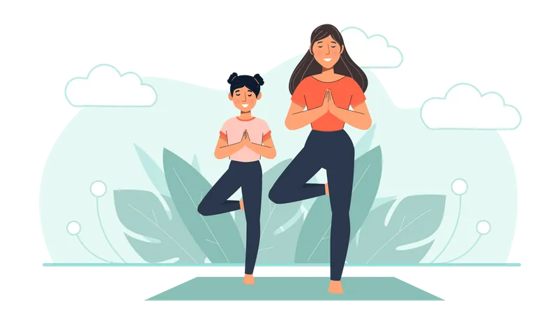 Mother and daughter doing yoga Illustration