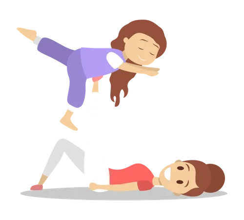 Mother and daughter doing yoga exercise  Illustration