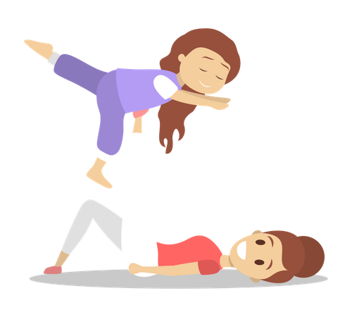 Mother and daughter doing yoga exercise  Illustration