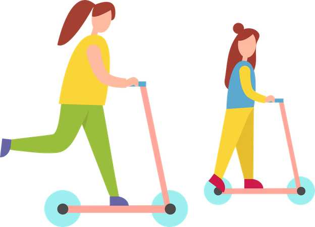 Mother and daughter enjoying skateboarding  Illustration