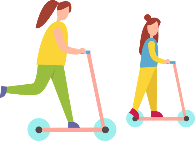 Mother and daughter enjoying skateboarding  Illustration