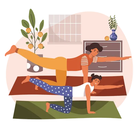 Mother and daughter exercising at home  Illustration