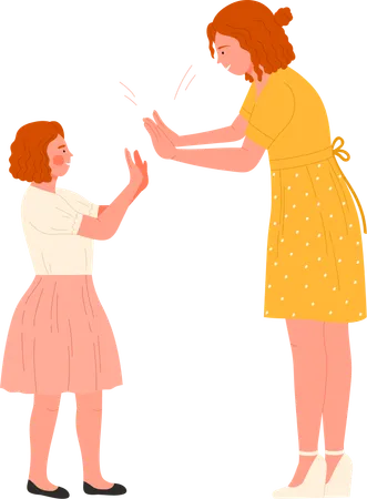 Mother and daughter giving high five  Illustration