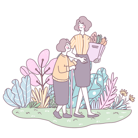 Mother and daughter going for grocery shopping Illustration