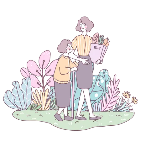 Mother and daughter going for grocery shopping  Illustration