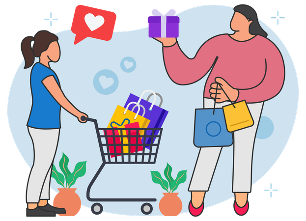 Mother and daughter going for shopping  Illustration