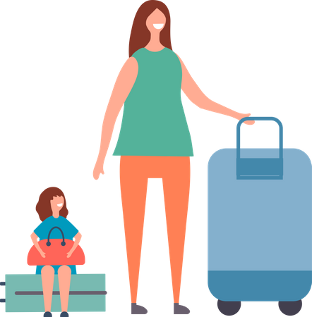 Mother and daughter going to holiday  Illustration