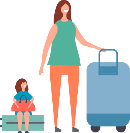 Mother and daughter going to holiday  Illustration