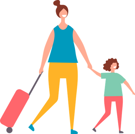 Mother and daughter going to trip Illustration
