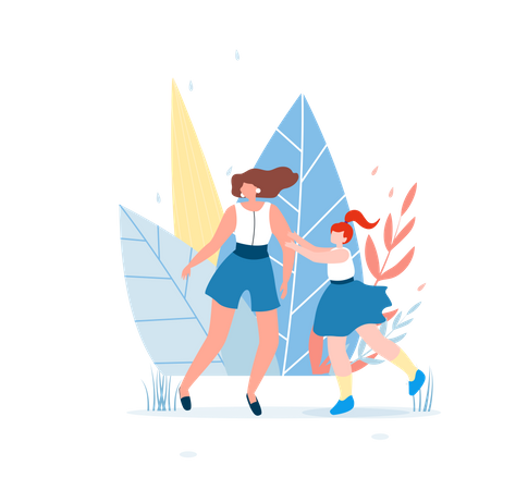 Mother and daughter having fun in park Illustration