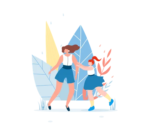 Mother and daughter having fun in park  Illustration