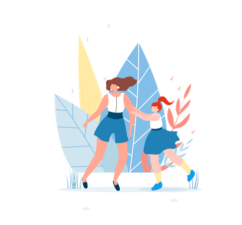 Mother and daughter having fun in park  Illustration