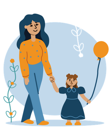 Mother and daughter holding balloon  Illustration