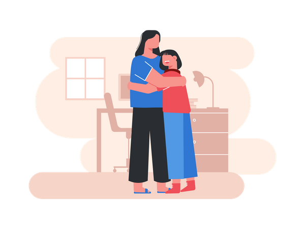 Mother and daughter hug  Illustration