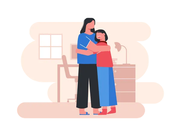 Mother and daughter hug  Illustration