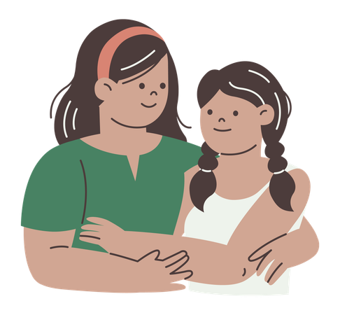Mother and Daughter Hugging  Illustration