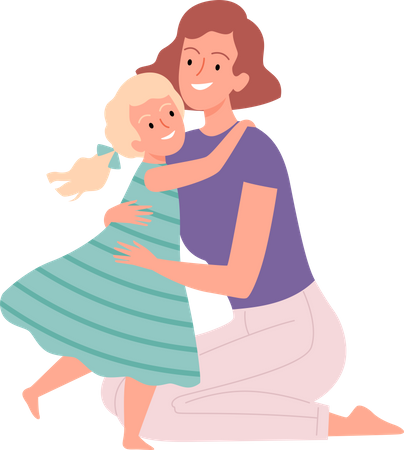 Mother and daughter hugging Illustration