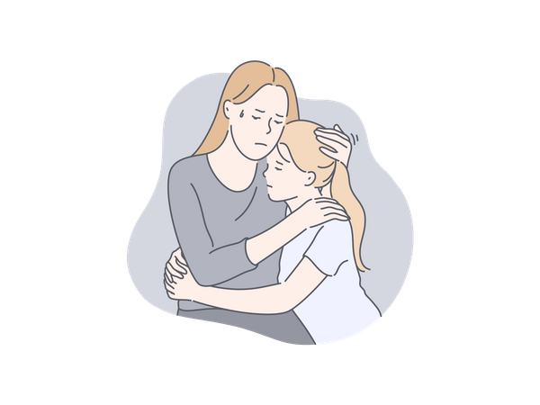 Mother and daughter hugging  Illustration