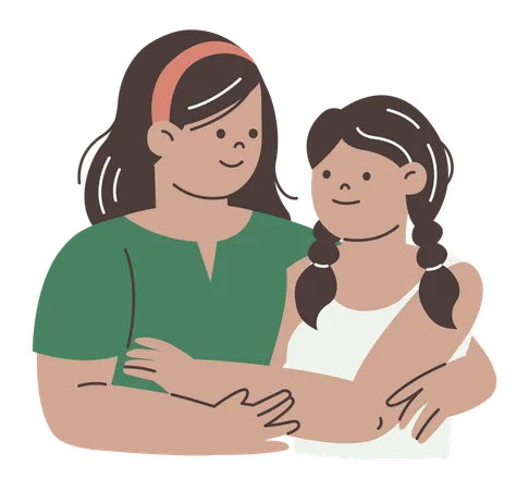 Mother and Daughter Hugging  Illustration