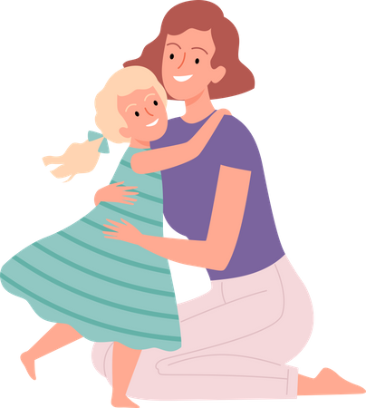 Mother and daughter hugging  Illustration