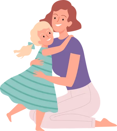 Mother and daughter hugging  Illustration