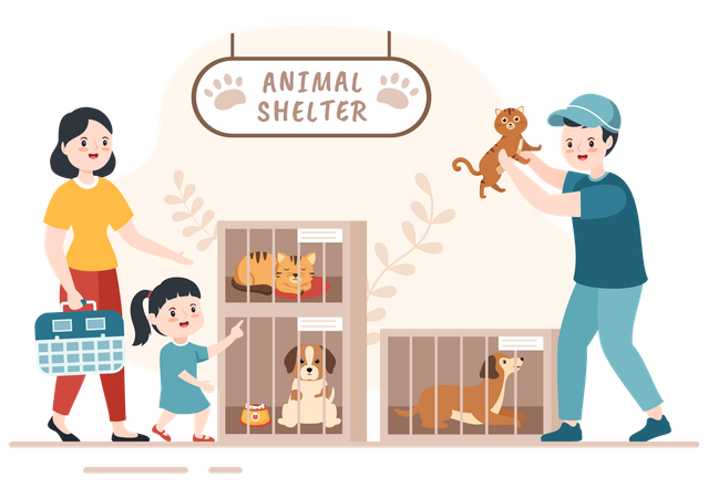 Mother and daughter in adoption center Illustration