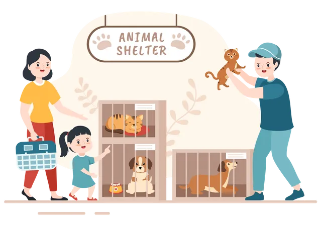 Mother and daughter in adoption center Illustration