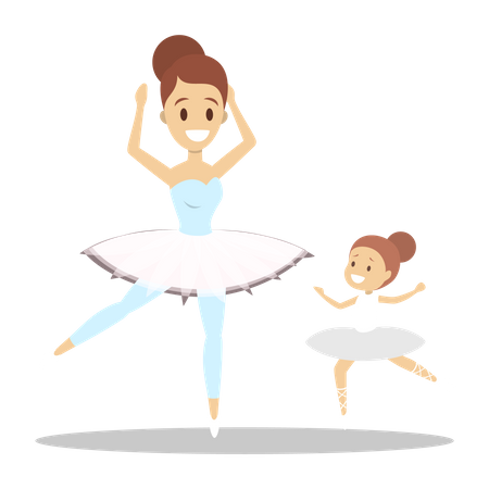 Mother and daughter in costume dancing ballet  Illustration