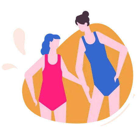 Mother and daughter in swimsuit  Illustration