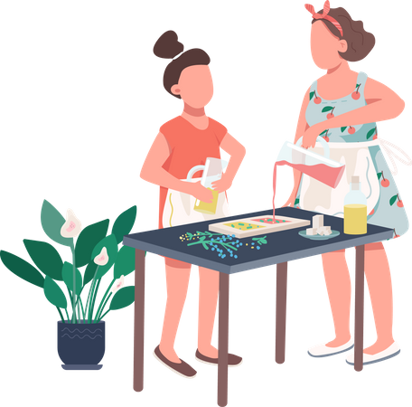 Mother and daughter making soap  Illustration