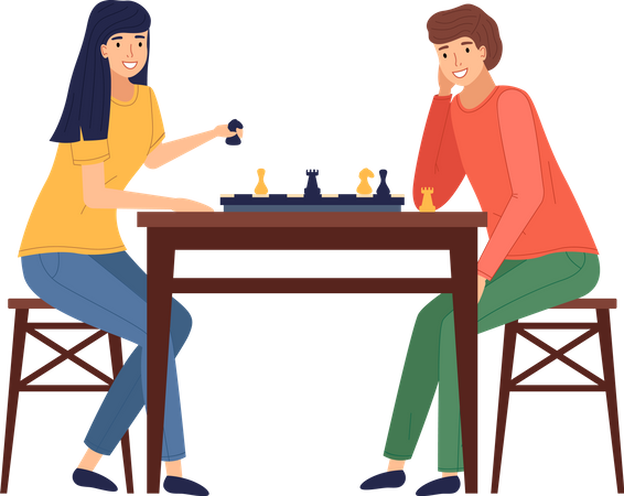 Mother and daughter playing board game at table  Illustration