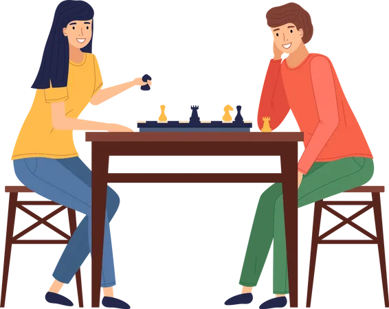 Mother and daughter playing board game at table  Illustration